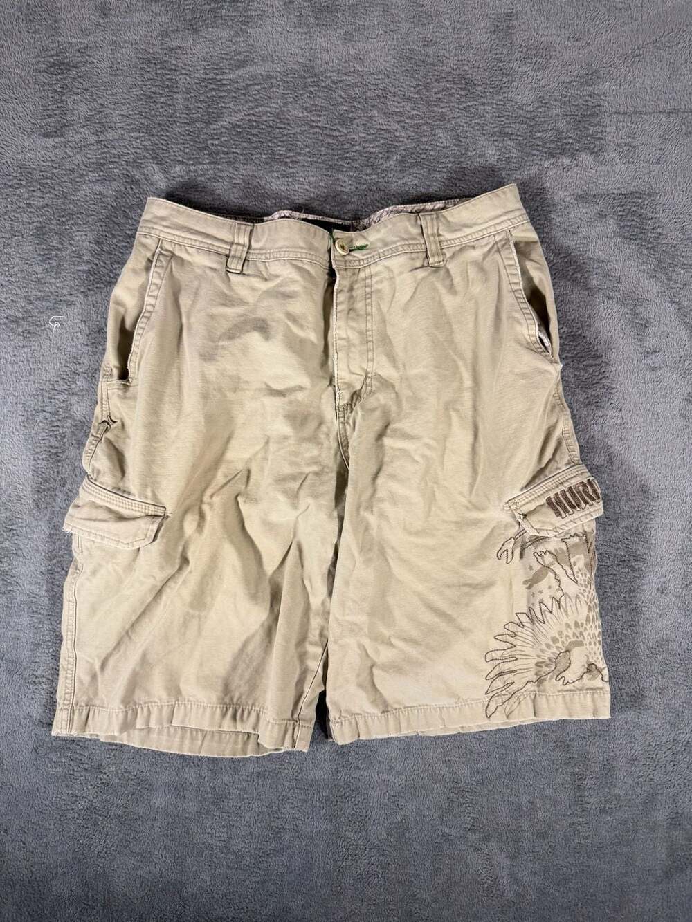 Hurley Cargo Shorts Khaki Cotton Embroidered Pocket Y2K